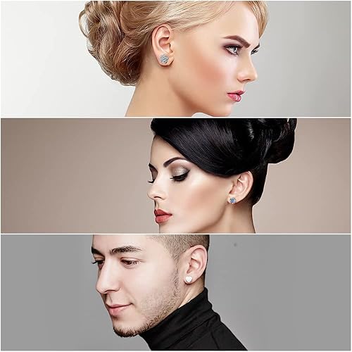 Miniatura 7 de 18 pares de aretes tipo dormilona para mujeres y hombres, de acero inoxidable quirúrgico 316L, hipoalergénicos, con parte trasera plana, aretes de