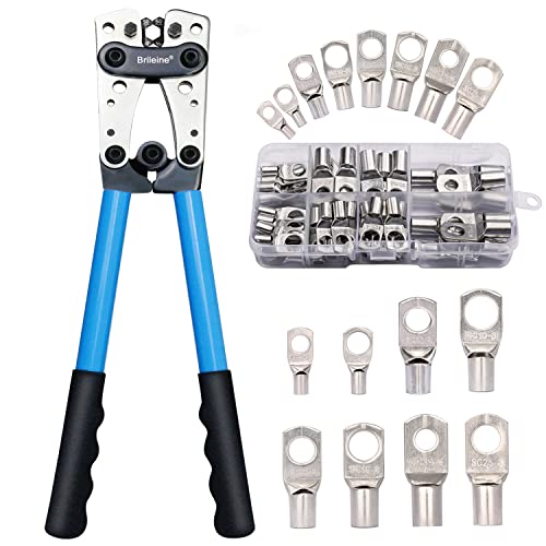Brileine Battery Cable Crimping Tool Kit 650 mm with 60PCS Copper Ring Terminals Heavy Duty Wire Lug Crimper with Rotating Dies for Battery Cables Electrical Wiring Automotive & DIY Use