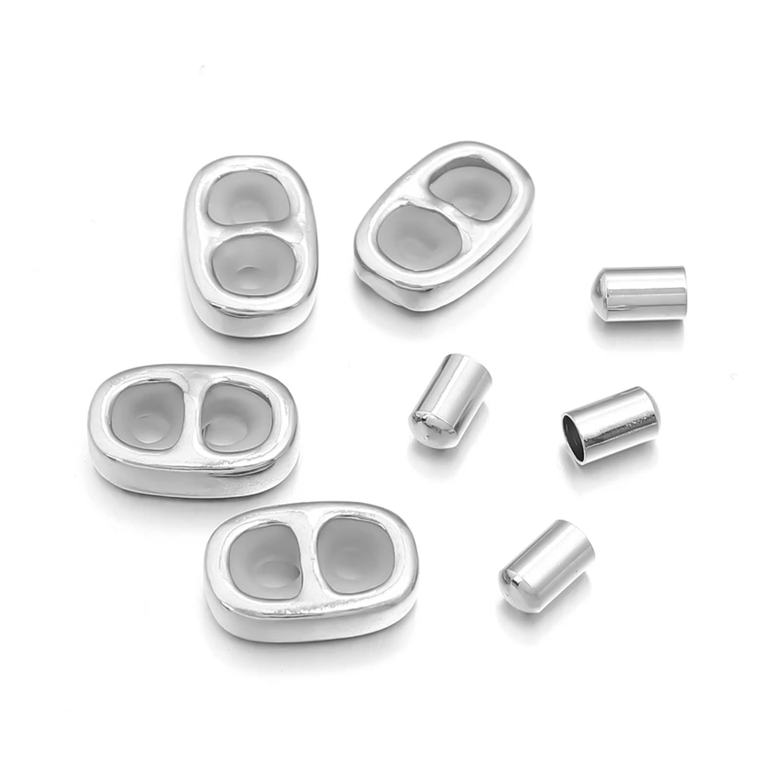 WEKONUMEX Rope Stoppers, Rope Stoppers Pack Of 4, Gold/Steel, Double Hole Adjustment Clasp Beads For DIY Jewelry(Steel)