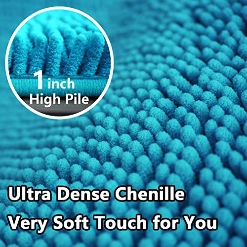 Image of Bathroom Rugs Chenille 3-Piece Extra Soft and Absorbent Shag Bathroom Rugs, Machine Wash Mat, Strong PVC Non-Slip Underside, Plush Carpet Mats (Turquoise)