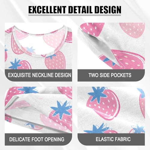 Strawberry White Pink Pattern Summer Cute Pajama Sets, Short Sets for Daily Wears and Sleep Wears4