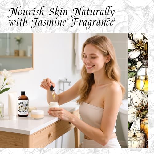 Image of HIQILI Jasmine Fragrance Oil for Women Perfume Making - 5.07 Fl Oz | Suitable for Aromatherapy Diffuser, Long-Lasting Floral Scent, DIY Candle & Soap, Laundry Essential Oil