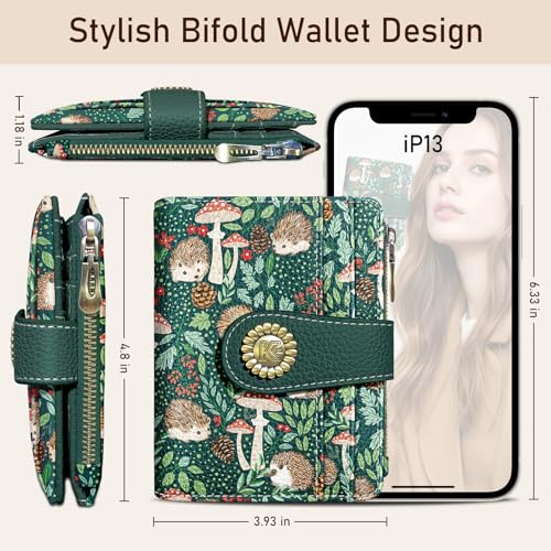 Image of Kelvoris Cute Hedgehog Small Rfid Women Wallet Bifold Zipper Coin Pocket | PU Leather Compact Cash Credit Card Holder Travel Purse for Female Ladies Teen Girls 1 ID Window 10 Card Slots