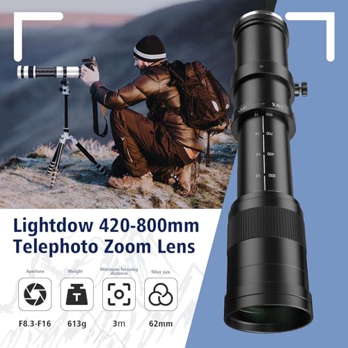 EF/EF-S 420-800mm F8.3 Telephoto Zoom Lens(MF) for Canon EOS Rebel T8i/T7i/T7/T6i/T5/T3i/T2i/XSi/SL3/SL2/T100/90D/80D/70D/50D/5D Mark IV/6D II/7D II/1D X III II-Manual Focus DSLR Cameras Lenses(Black) - Image 5