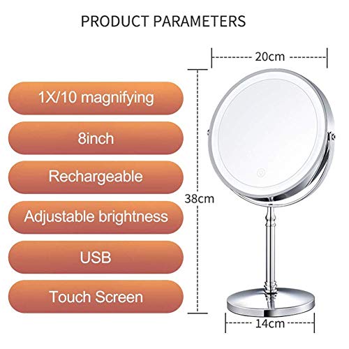 Miroir de maquillage éclairé rechargeable 8" double face chrome - 3