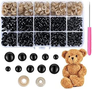 440 Pcs Safety Eyes with Washers(220 Dolls Eyes+220 Washers), Small Plastic Craft Toy Teddy Bear Safety Eyes, for Soft Toy Making/Knitted Toys/Craft Plush Animals Eyes - 6mm/8mm/9mm/10mm/12mm