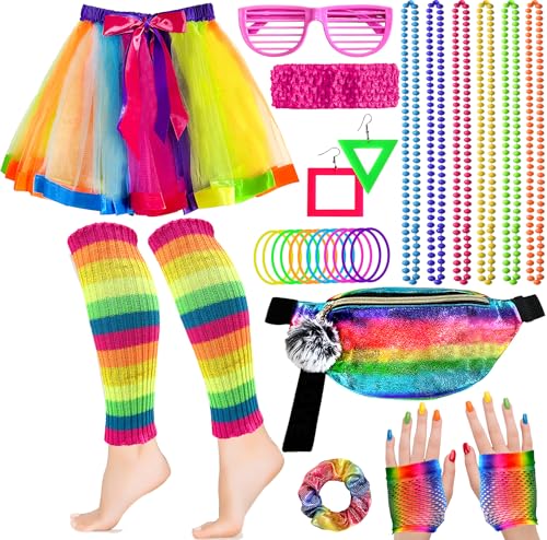 Peirich 28PCS 80s Costume Accessories for Women Disco Party Clothing From the 1980s, Leg Warmers