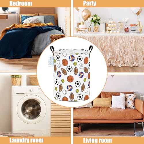 Image of Round Laundry Basket Collapsible Storage Hamper Organizer Colorful Balls | Waterproof Canvas Foldable Baskets with sturdy Handles Multi-scene Organizer for Home Play Bedroom Gift Bin