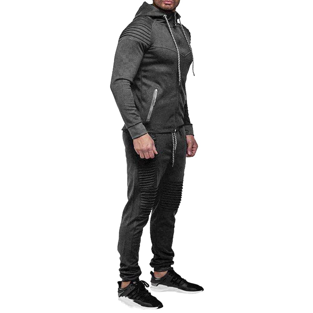 amropi Tute da Ginnastica Uomo Maniche Lunghe Felpa con Cappuccio e Jogging Pantaloni Sportiva Set