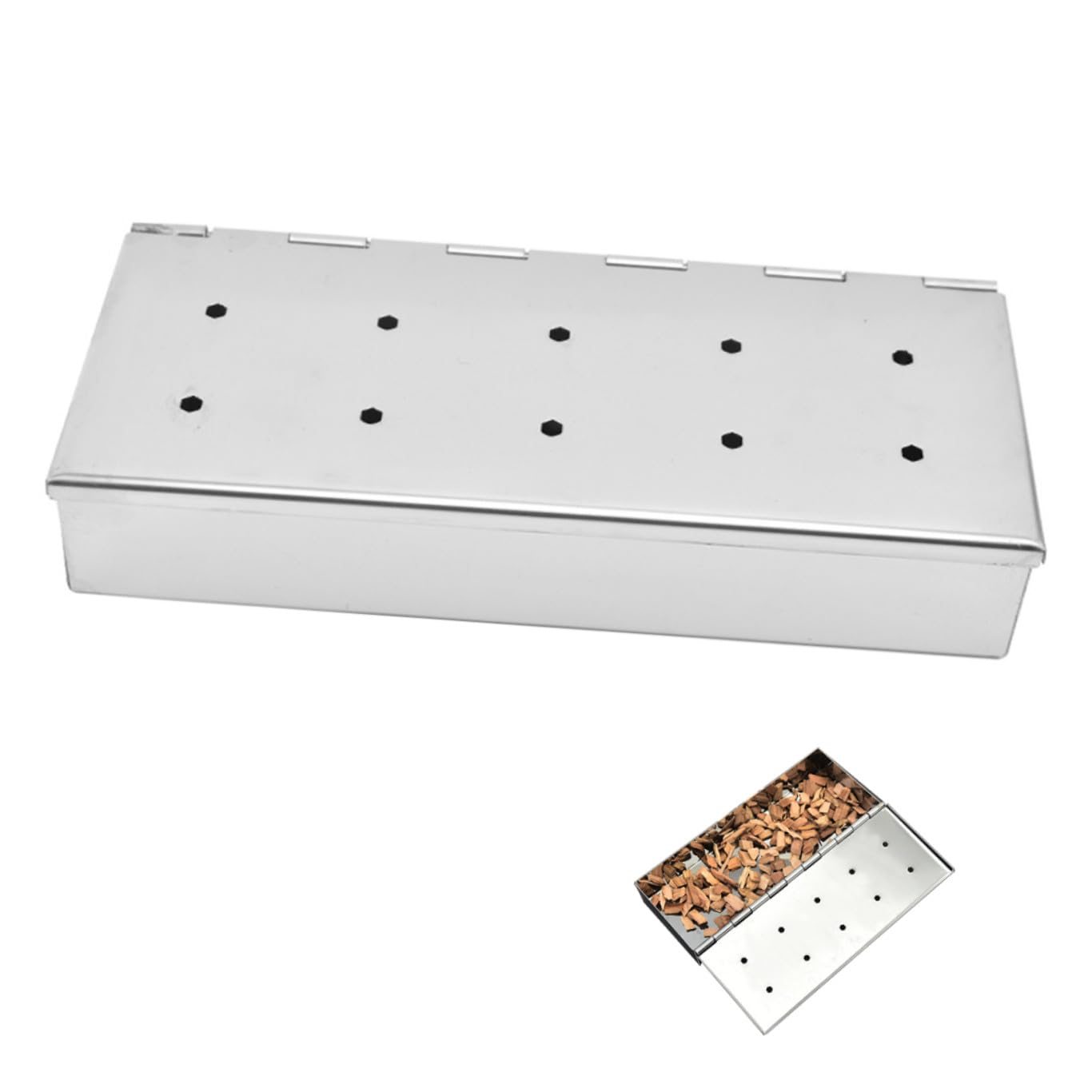 Bbq Räucherbox aus Edelstahl, Silber, Große Kapazität