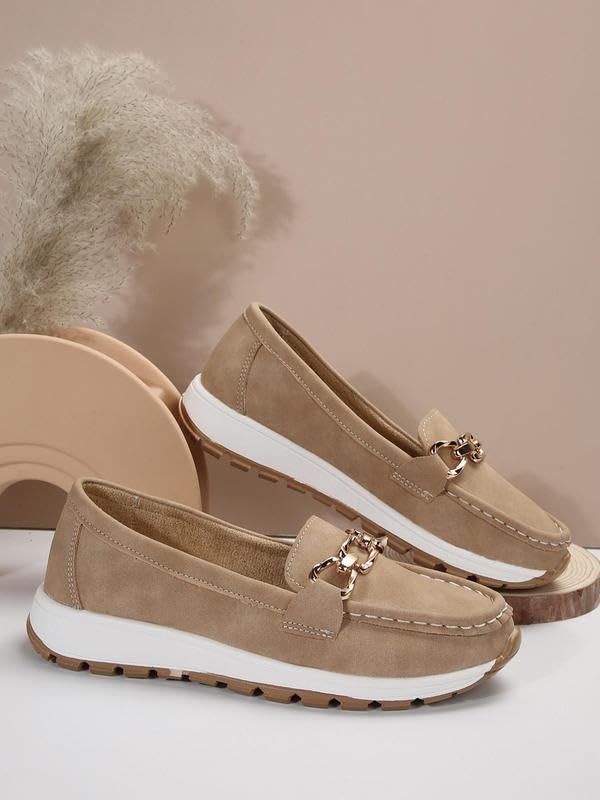 Geerta Women's Mocasines Fashion Chain Decorated Low Top Round Toe Shoes Orthopedic Sandals, Casual Comfortable Lightweight Slip on Shoes, Female Solid All-Match Shoes for Daily Wear2