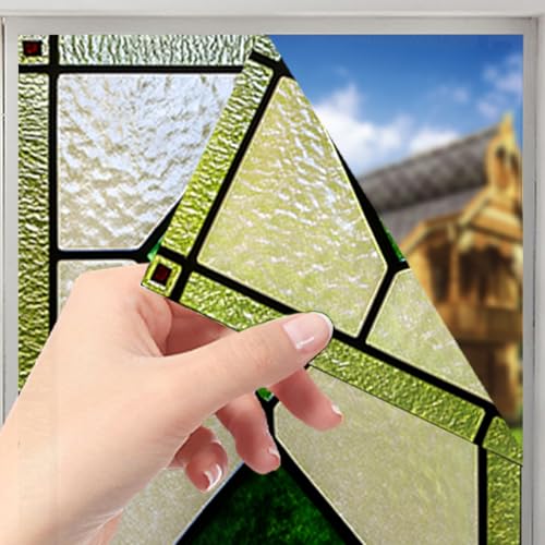 Image of Nuxovilar Green Diamond Window Film, 17.7x39.4inch | Gradient Diamond Pattern Static Cling for Home & Decor (Sparkle)