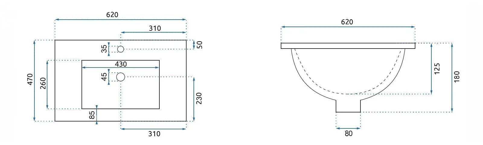 Rea - Lavabo Da Incasso Dafne 60 Lavabo Bagno 615 X 465 X 170 mm Ceramica (Bianco)
