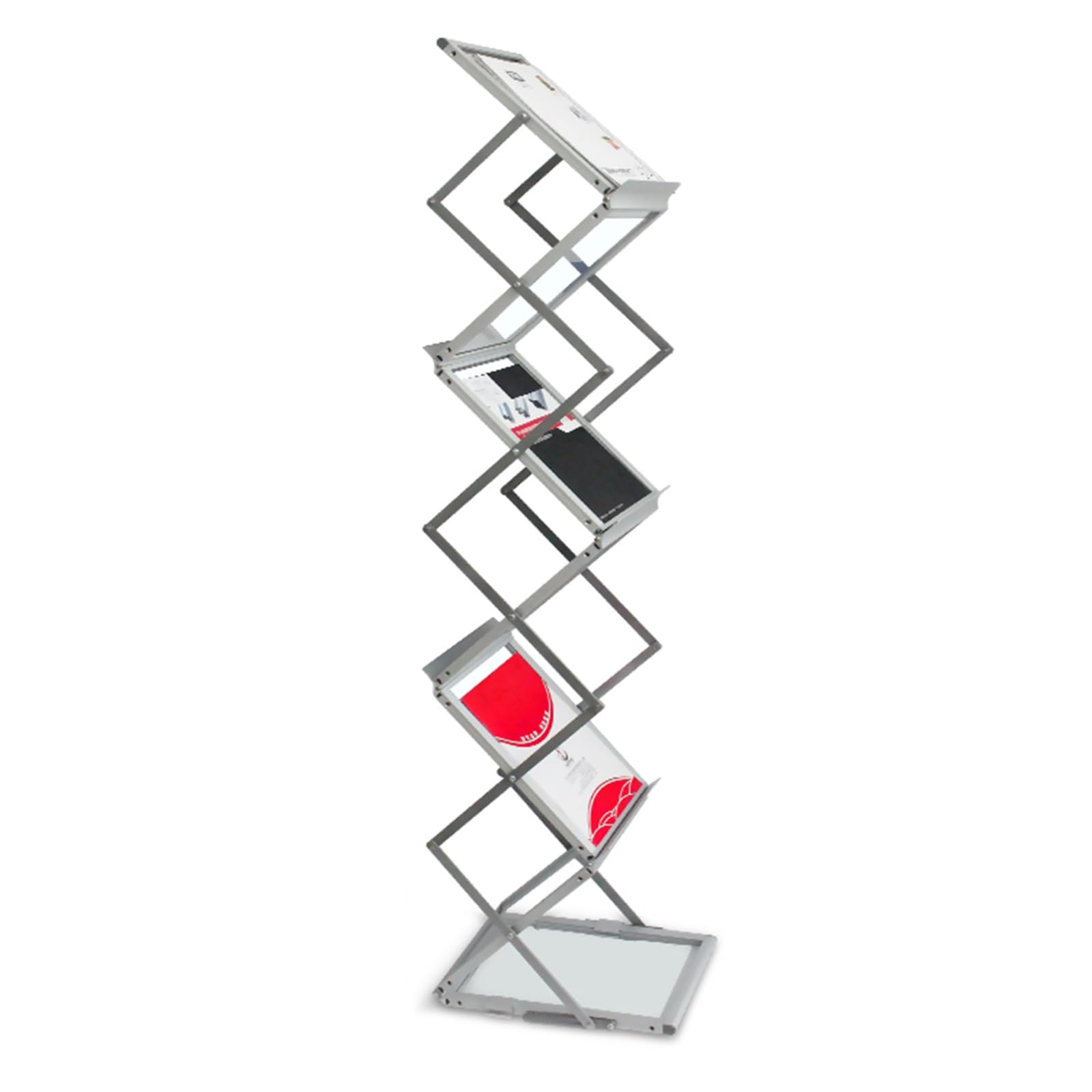 Expositor portátil de folletos de 3 Niveles: Soporte metálico con Paneles Transparentes, Soporte de Suelo para revistas, folletos, Uso en Oficina y comercios. Organizador con un diseño elega