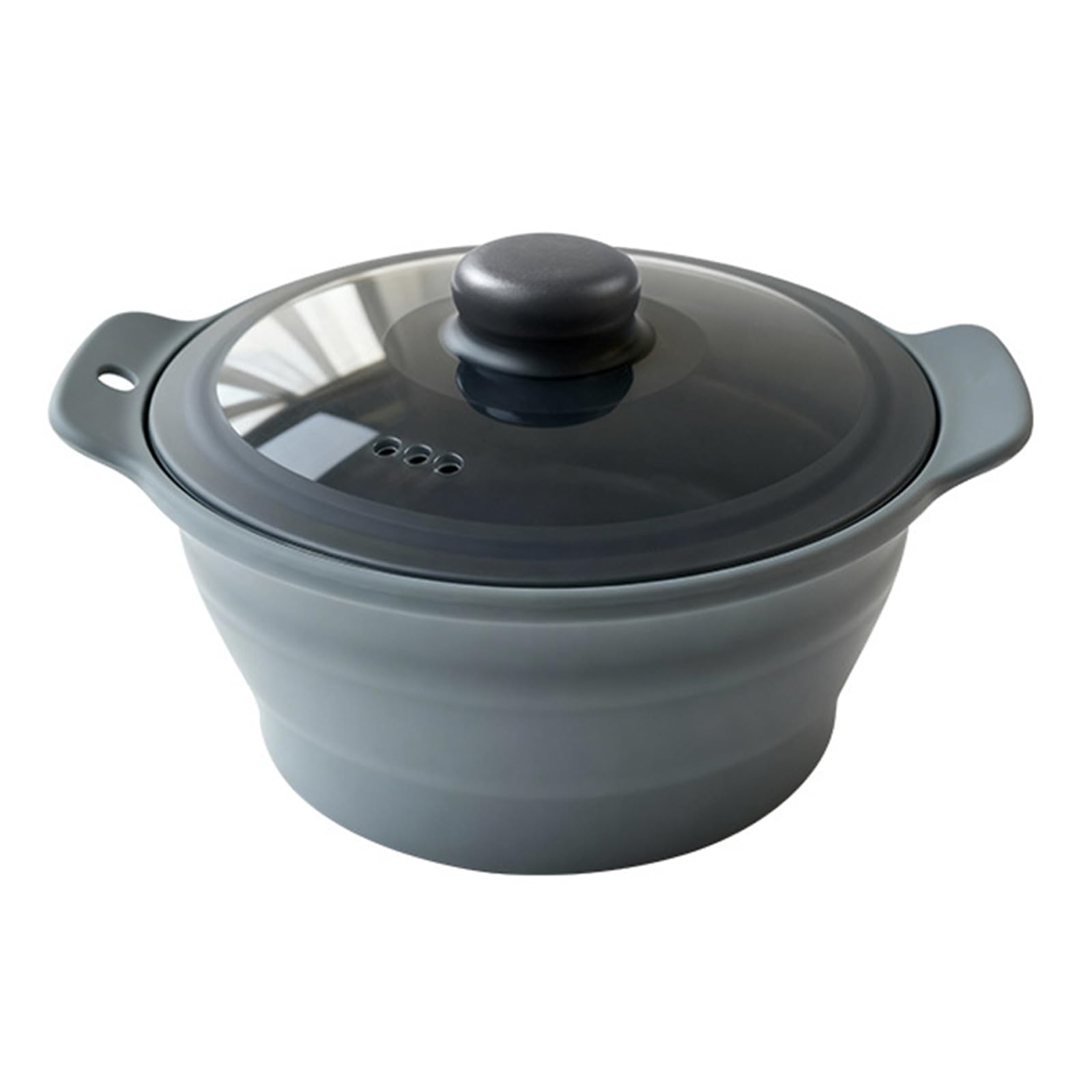 Kalttoy Grey Foldable Silicone Small Steamer Cooker With Basket For Microwave Perfect For Vegetables Eggs Rice 42Oz Pots Collapsing Food Steamer