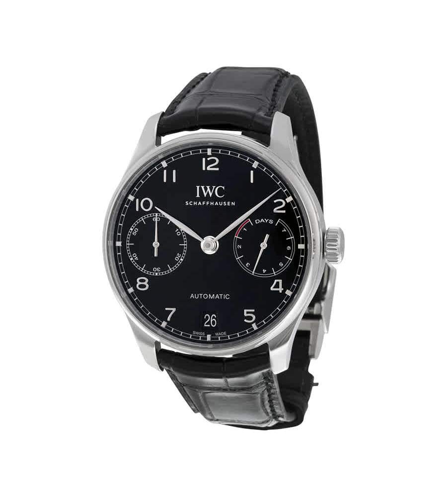 IWC Portugieser Automatic Black Dial Black Strap Mens Watch IW500703