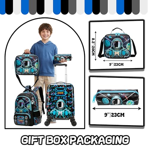 Image of Suitcase for Kids 16inch 5pcs Luggage Set for Boys Travel Suitcase Astronaut Hard Shell Luggage Sets with Spinner Wheels Carry on Luggage Airline Approved