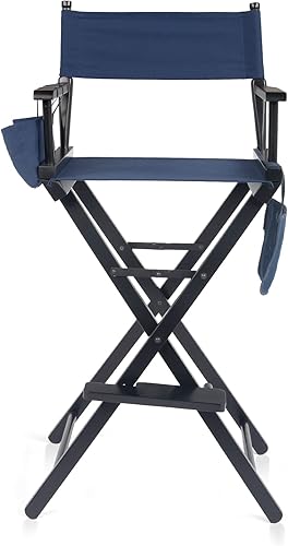 Outvita Silla de director de 31 pulgadas de alto silla plegable de maquillaje de artista con bolsas laterales de almacenamiento portátiles y estante