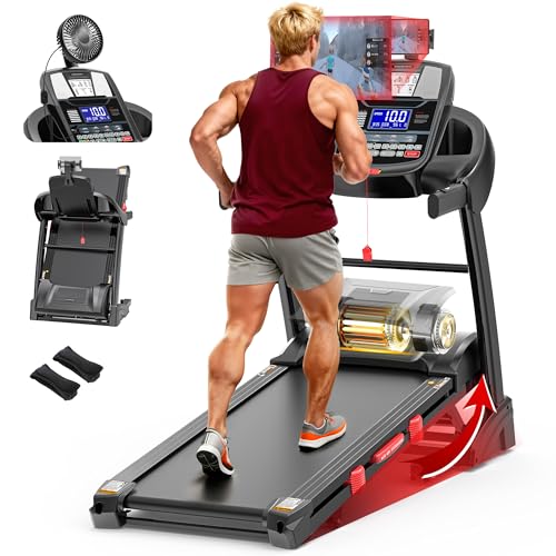 15% Incline Treadmill for Home with Fan, 400lbs Capacity Folding...