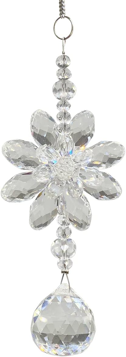 20mm Suncatcher Flower Crystal Ball Prisms Hanging Car Rear View Mirror Pendant Clear Glass Rainbow Maker Prism Ornament for Window Garden and DIY Kids Friend (Transparent) - Image 2