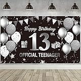 Happy 13th Birthday 背景バナー 特大生地 シルバー 13歳の誕生日 サインポスター 写真背景 13歳の誕生日/記念日/パーティーデコレーション用品 72.8 x 43.3インチ