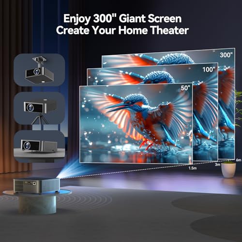 Image of Projector with WiFi 6 and Bluetooth 5.2, HYTOBP Y3 800 ANSI Native 1080P Outdoor Movie Projector, Auto 6D Keystone & 50% Zoom, Home Theater 4k Projector for Phone /TV Stick /PC（Black, Medium）