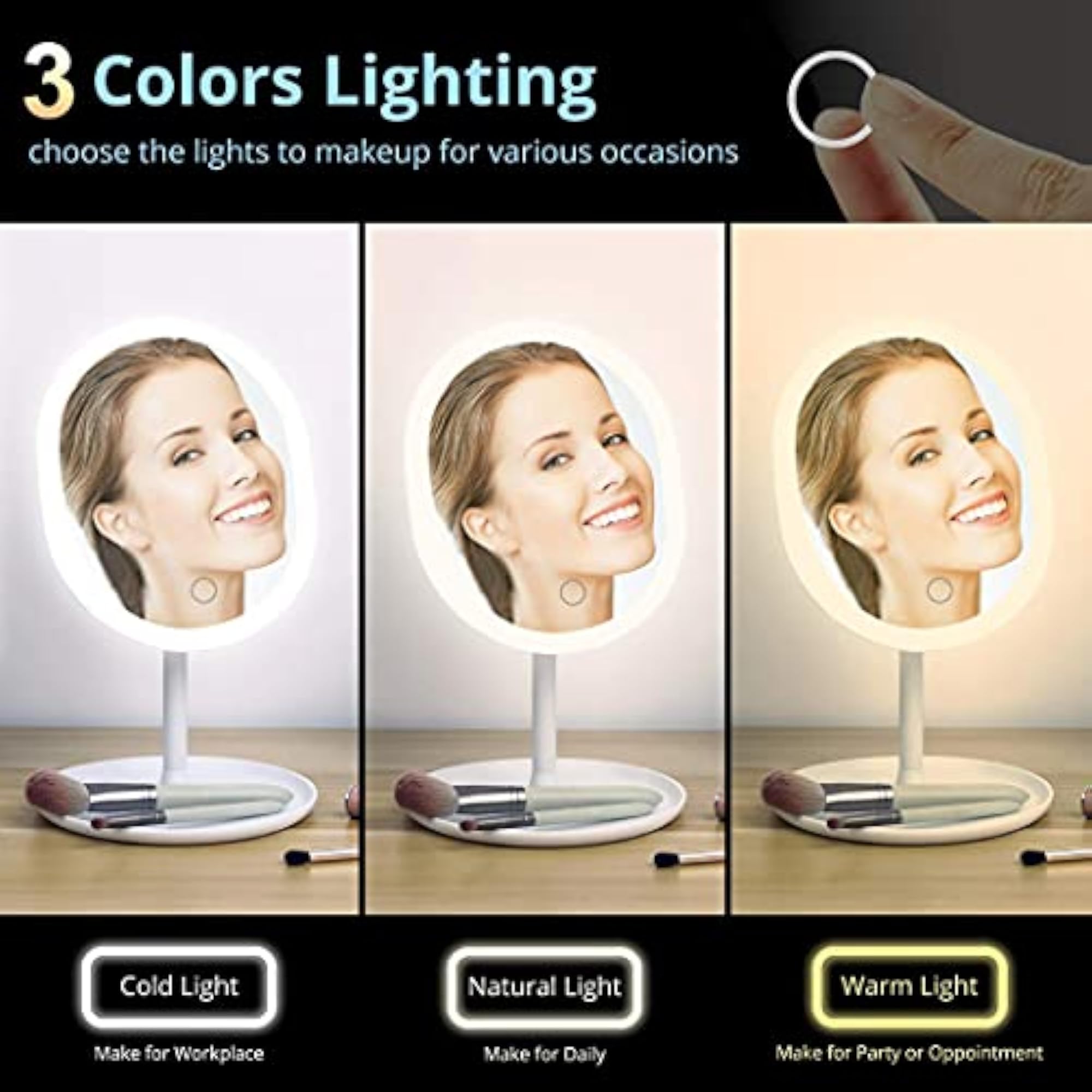 Portable USB Rechargeable Foldable Vanity Mirror with LED Light