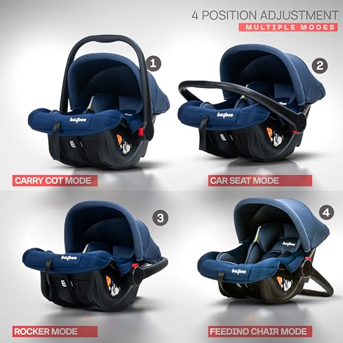 Image of Baybee Premium Baby Carry Cot for Newborn 0-15 Months, 4-in-1 Multipurpose Infant Rocker & Car Seat with Adjustable Handle, Safety Belt & Canopy | Travel Carrycot & Baby Car Seat | Weight Capacity Upto 25 Kgs (Blue)