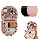 REROON Mini-Reise-Nähset für Weihnachtsgeschenke, Schlafsaal, unverzichtbares Nähzubehör für Teenager, Mädchen, Jungen, tragbares DIY-Handwerk oder Notfall-Reparaturset, Schwarz + Rosa, 2 Stück
