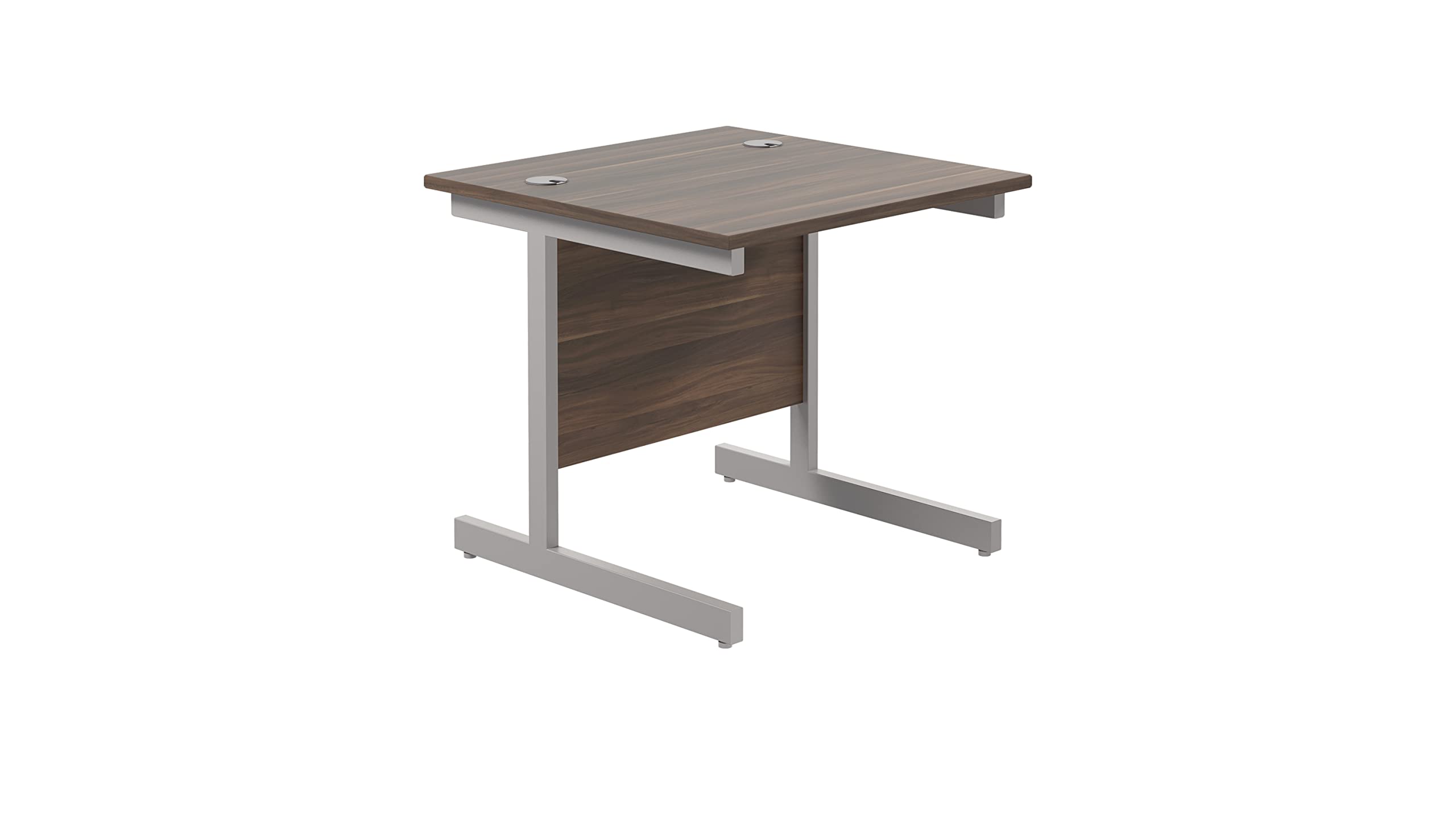 Office Hippo Rectangular Cantilever Desk, MFC, Silver Frame, Dark Walnut Top, 80 x 80 x 73 cm