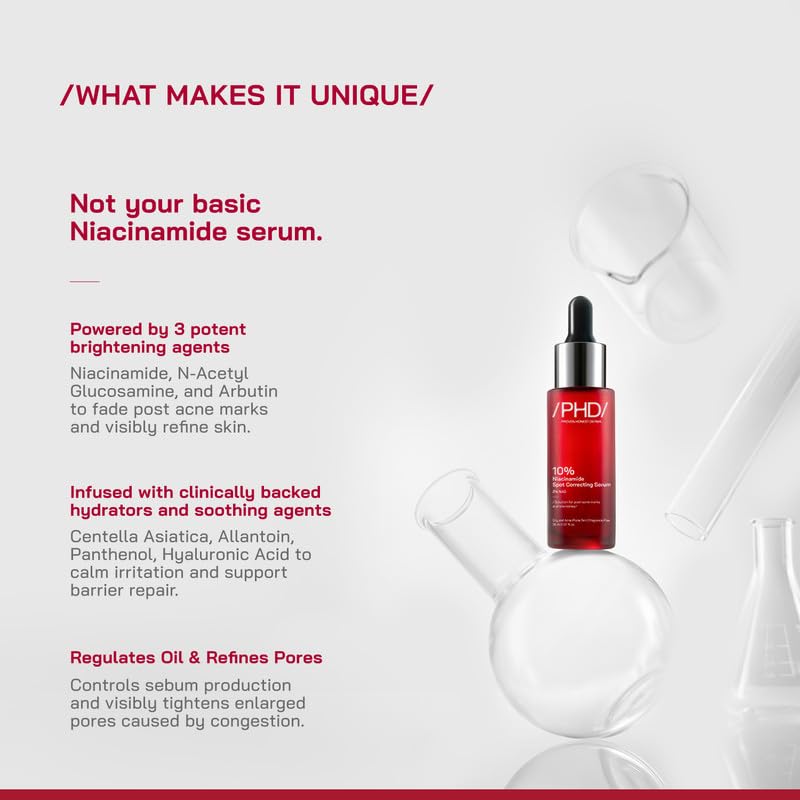 Image of /PHD / 10% Niacinamide Spot Correcting Serum | Niacinamide for Oily Skin, Acne Scars & Enlarged Pores | Face Serum for Acne-Prone Skin with 2% NAG | Fades Marks, Controls Oil I 90ml