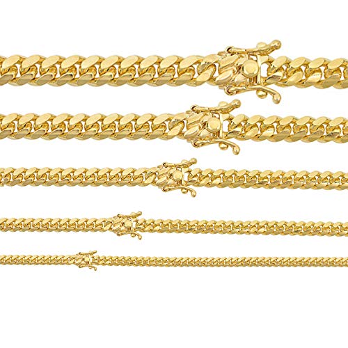 HarlemBling Solid 925 Sterling Silver - 14k Gold Plated - Miami Cuban Link Chain Or Bracelet - Box Lock Cuban Link 4-10.5mm - Italy Men's Necklace