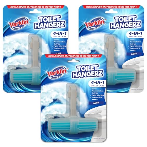 Image of Toilet Rim Hangerz - Buy 2 Get 1 Free | Aqua Pack of 3 | Automatic Bowl Cleaner | Refreshing Aqua Freshness for a Cool, Clean Washroom | Easy-to-Use Toilet Cleaner | Lasts Upto 4 Weeks