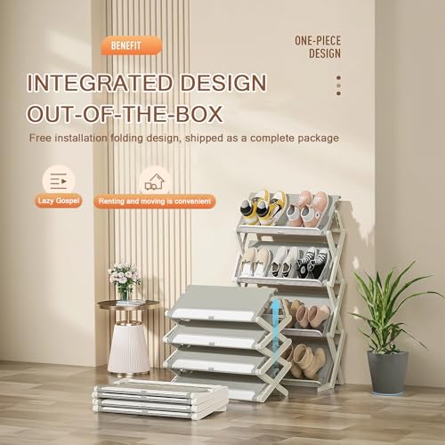 Étagère à chaussures pliable sans assemblage avec 3 niveaux en plastique robuste et compact - 5