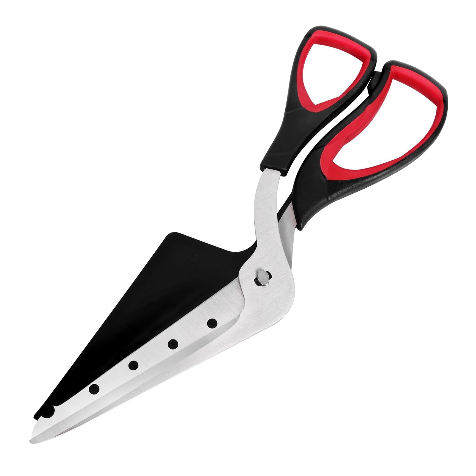 Vicloon Pizza Scissors, Food Slicer & Pizza Server, Pizza Cutter with Food-Grade Sharp Stainless Steel Blade, Soft Grip Handle, Multifunctional Kitchen Scissors, 27cm, Black Red