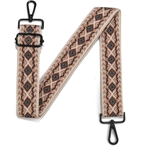 Image of Crossbody Straps for Purses Silver Hardware Purse Strap Wide Shoulder Strap Adjustable Replacement,Retro Jacquard Embroidery for Shoulder Bags, Canvas Tote Handbags