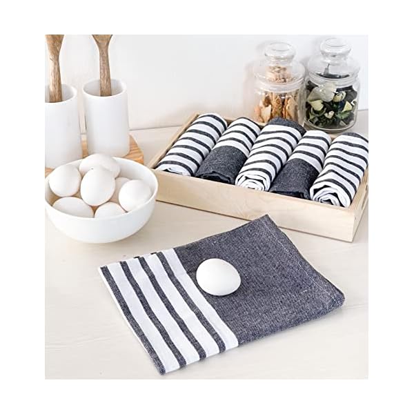 Chardin home Ecofriendly Upcycled Farmhouse Woven Kitchen Towels Set, Black & White | 18x28 Inch Dish Cloths Set of 6 |Super Absorbent Reusable Hand and countertop Towels Ultra Soft Tea Towels