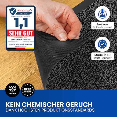 Gentle North Hochwertige Fußmatte grau-schwarz 60x90 groß für Innen & Außen - Schmutzfangmatte rutschfest, waschbar & wetterfest - Fussmatte für Eingangsbereich & Aussenbereich - Läufer Flur dünn
