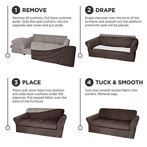 MAYTEX Pixel Ultra Soft Stretch 2 Piece Furniture Cover Sofa Slipcover, Chocolate - Thumbnail 6