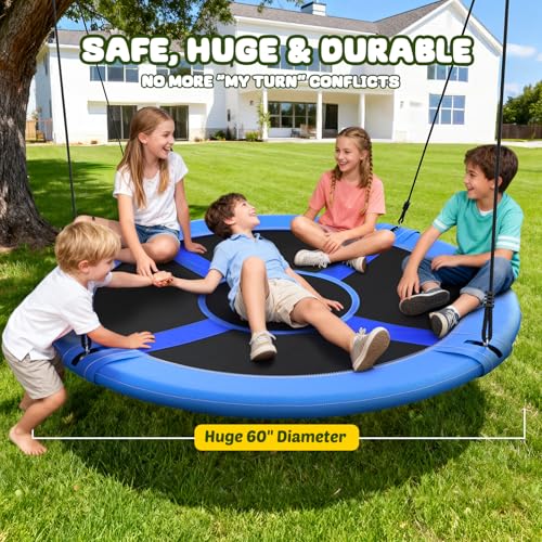 Image of Trekassy 60 inch Large Saucer Tree Swing for Kids Adults 900D Oxford Waterproof with 2pcs Hanging Straps
