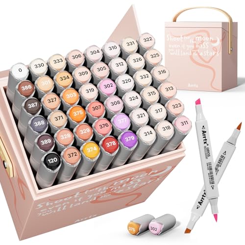 Arrtx OROS 48色肌色アルコールマーカー ブラシとチゼルチップ 絵画、ぬり絵、スケッチ、イラストレーションアルコールベースのマーカー、アーティストペン、ギフトに最適