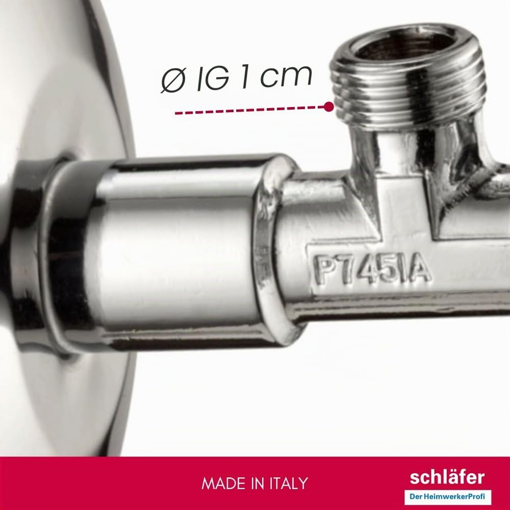 Schläfer 3437208 - Robinet d'angle universel 1/2, Robinet d'angle sous évier pour lavabo, bidet, robinet sous évier, robinet pour réservoir de toilette 1/2x3/8, robinet d'arrêt. Chrome