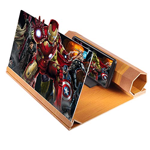 Foonii 2020 New 12" Screen Magnifier for Smartphone (Wood), 3D Screen Magnifier for Movies, Videos and Gaming with Foldable Holder Stand, Non-Slip Cellphone pad, Compatible with All Smartphones