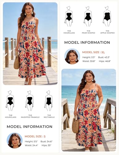Image of GRACE KARIN Summer Dresses for Women 2026 Vacation,Smocked Floral Maxi Dress,Boho Beach Sundress with Pocket Fashion Clothing