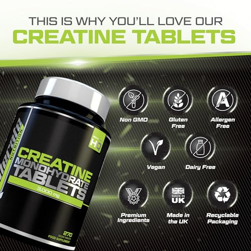Creatine Monohydrate Tablets 3000mg 270 Vegan Creatine Tablets 3