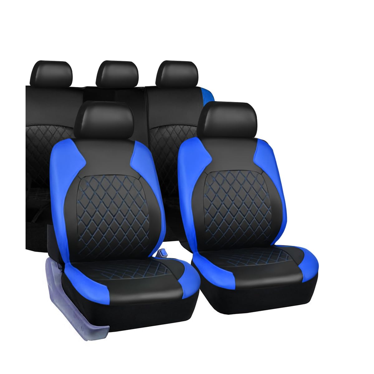 BELOMI Full Set Car Seat Covers, Premium Waterproof PU Leather Cushion Protectors, Split Front and Rear Bench Seat, Breathable Auto Accessories, Universal Fit for Vehicles (Blue)