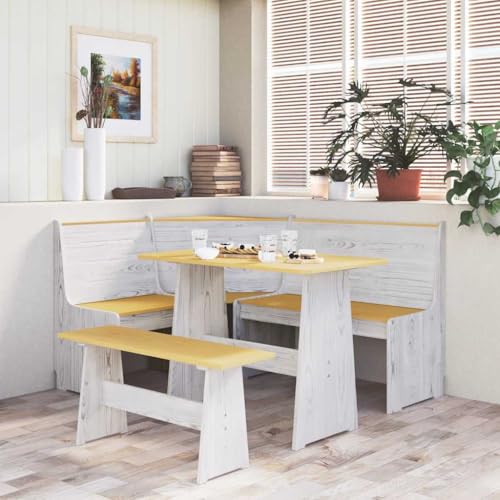 Banc d'angle en pin massif 151x118 cm marron miel et blanc - 2