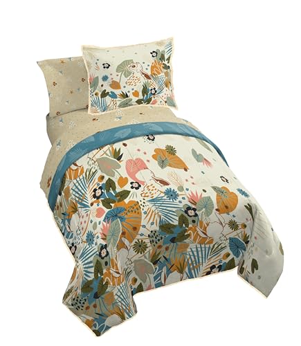Image of Disney Lilo and Stitch Twin Comforter Set 5 Piece Floral Bedding, Multi | Bed in a Bag, Comforter Sheets Sham Pillowcase, Official Product, Soft Microfiber, Machine Washable, Easy Care, Girls Gift