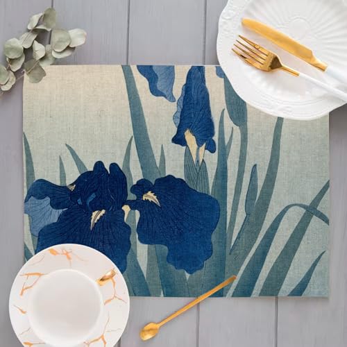 Set de table en lin bleu iris style japonais grand format 40x28.5 cm pour deco de table
