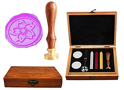 Cachet à la cire avec manche en palissandre et cartes fleur de sakura en coffret cadeau